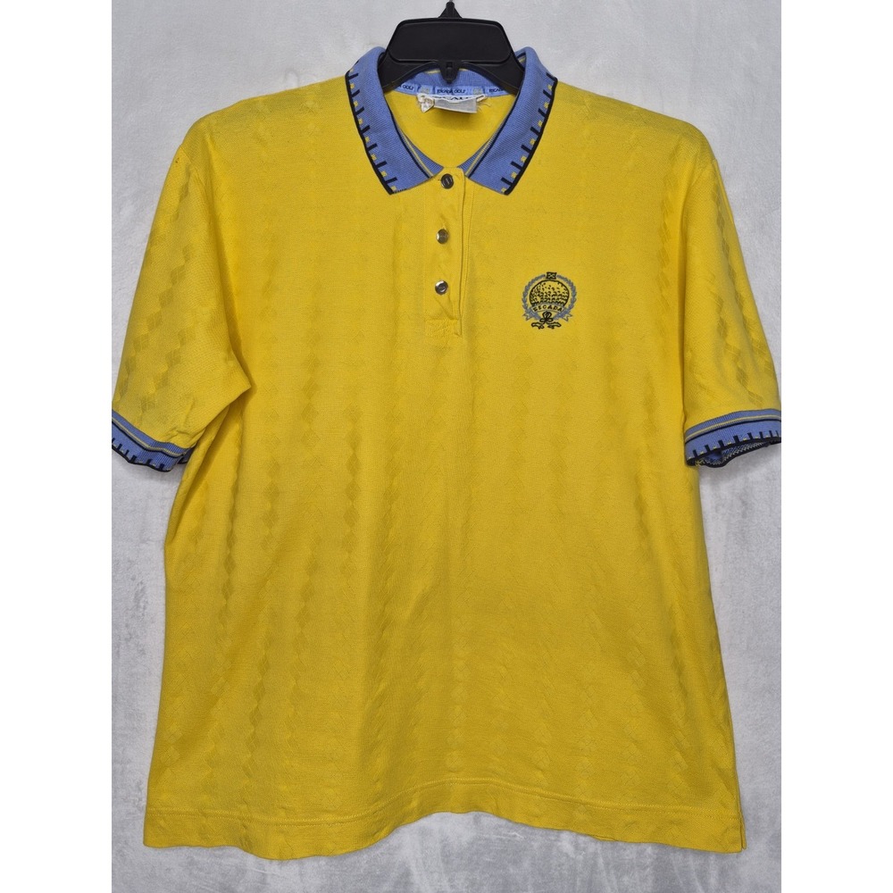 Vintage Escada Margaretha Ley Womens Polo Shirt Size 42 Yellow Golf Crest 24x27
